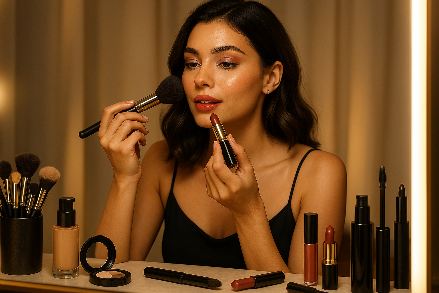 mujer utilizando cosmeticos